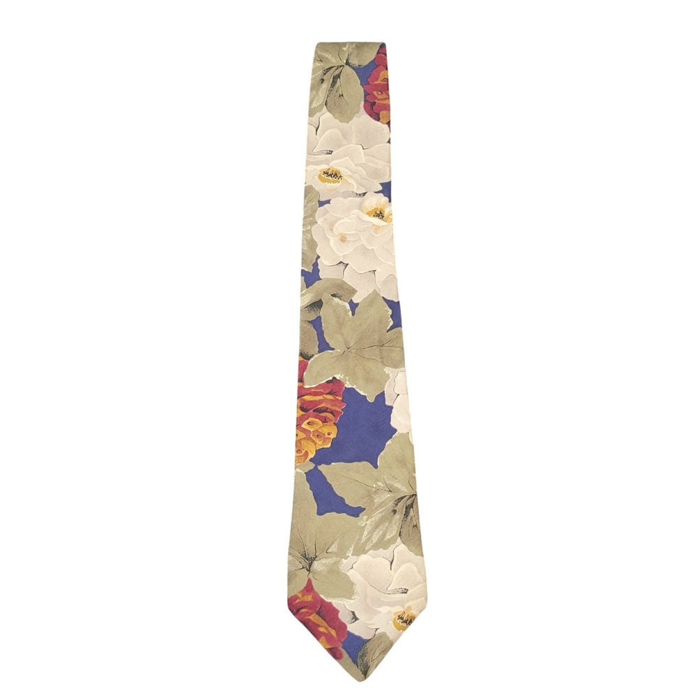 Woodward 3.75" Floral Silk Necktie Mens Olive Burgundy Italian Silk Made in USA